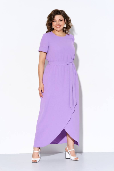 Летнее полуприлегащее платье из ткани с рельефами и сборкой IVA 1278 лиловый - фото 1