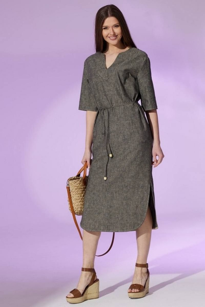 Платье свободное из льна с контрастной отделкой и карманами Faufilure C1450 - фото 1