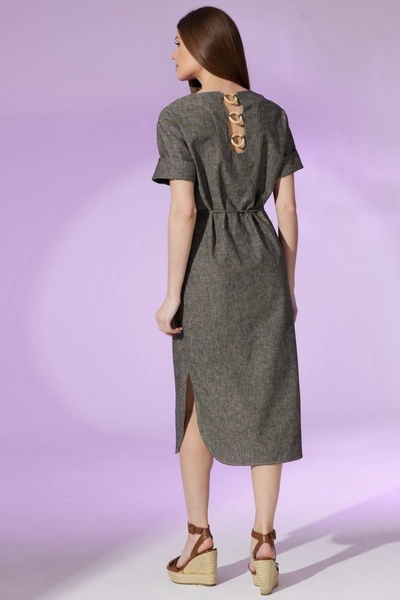 Платье свободное из льна с контрастной отделкой и карманами Faufilure C1450 - фото 5