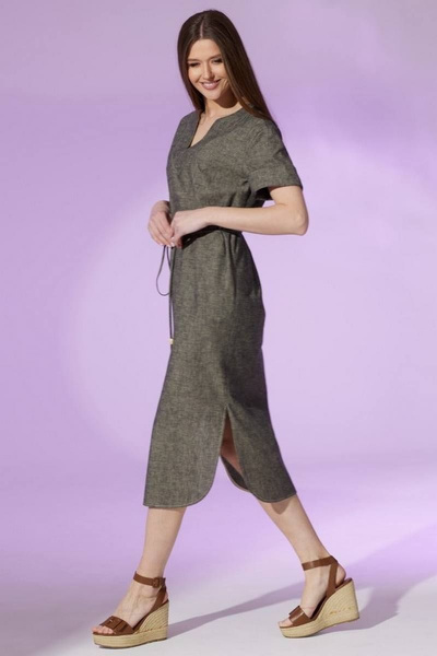 Платье свободное из льна с контрастной отделкой и карманами Faufilure C1450 - фото 4