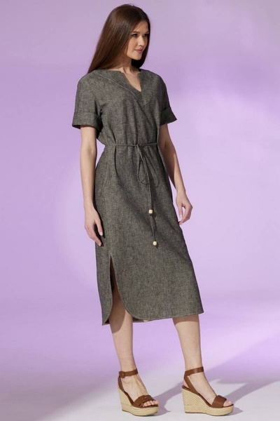 Платье свободное из льна с контрастной отделкой и карманами Faufilure C1450 - фото 3