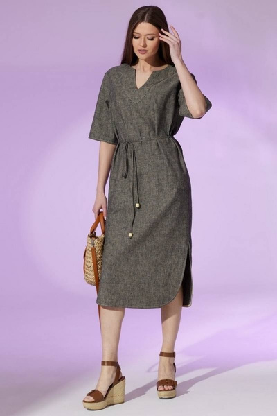 Платье свободное из льна с контрастной отделкой и карманами Faufilure C1450 - фото 2