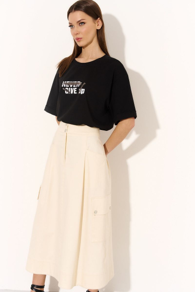 Юбка расклешенная из джинсовой ткани с высокой талией DILIA 0743 беж - фото 3
