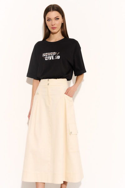 Юбка расклешенная из джинсовой ткани с высокой талией DILIA 0743 беж - фото 1