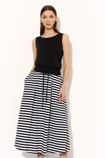 Трикотажный костюм майка и юбка с поясом DILIA 0745 черно-белая_полоска - фото 3