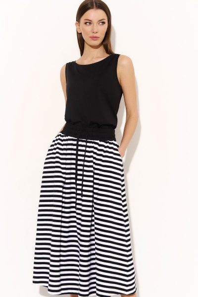 Трикотажный костюм майка и юбка с поясом DILIA 0745 черно-белая_полоска - фото 2