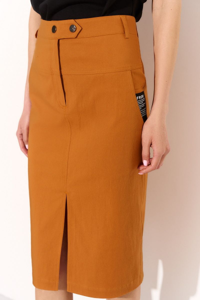 Юбка из легкого джинса с передней кокеткой и разрезом DILIA 0746 рыжий - фото 2
