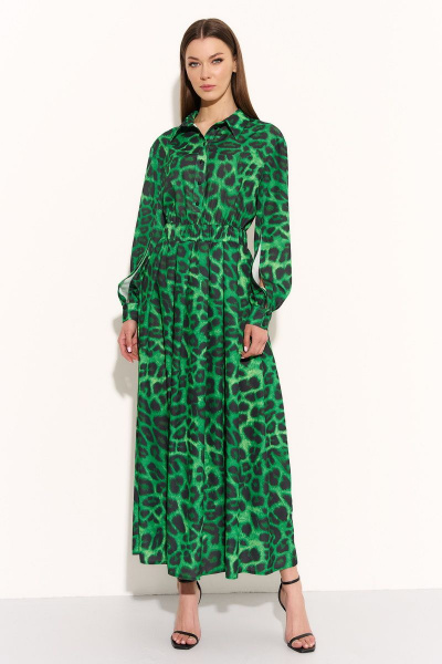 Платье полуприлегающее на запах с складками из текстиля DILIA 0753 зеленый - фото 1