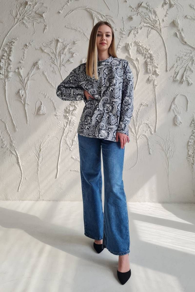 Мультиколор трикотажный джемпер с нагрудными вытачками Shymoda 332-23 - фото 2