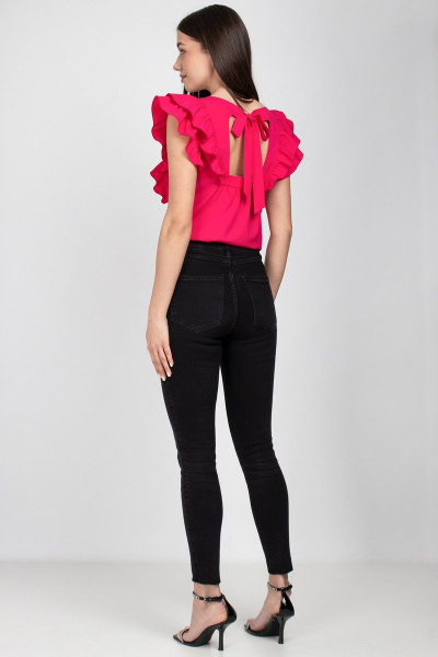Розовая блуза из текстиля с рельефами и бантом на спинке VIZAVI 670 фуксия - фото 10