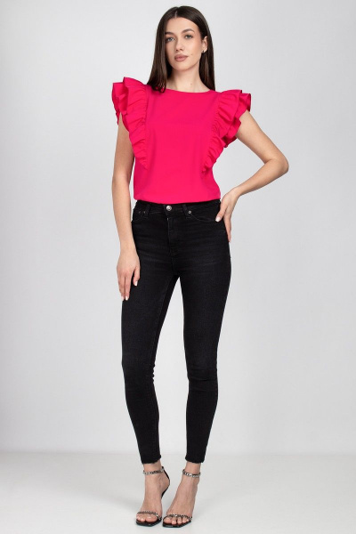 Розовая блуза из текстиля с рельефами и бантом на спинке VIZAVI 670 фуксия - фото 8