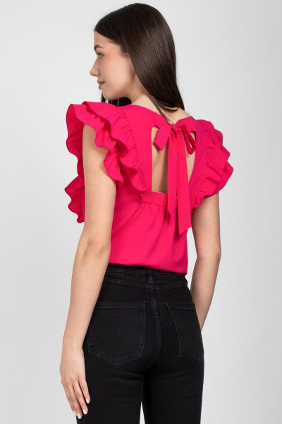Розовая блуза из текстиля с рельефами и бантом на спинке VIZAVI 670 фуксия - фото 7