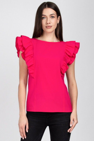 Розовая блуза из текстиля с рельефами и бантом на спинке VIZAVI 670 фуксия - фото 5