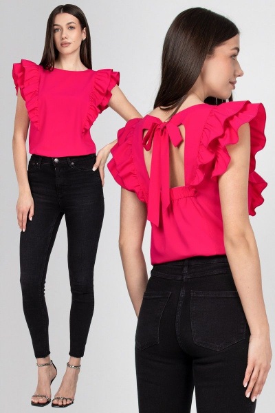 Розовая блуза из текстиля с рельефами и бантом на спинке VIZAVI 670 фуксия - фото 1