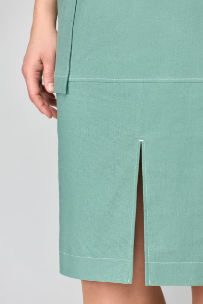 Платье с V-образным вырезом и накладными карманами из льна Мишель стиль 1122 мята - фото 5