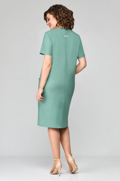 Платье с V-образным вырезом и накладными карманами из льна Мишель стиль 1122 мята - фото 2