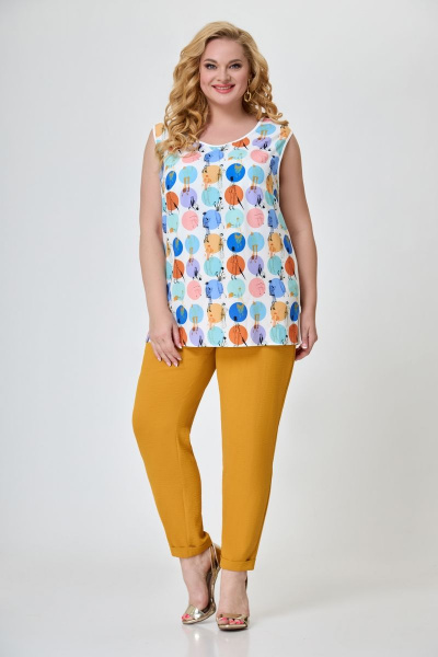 Трехпредметный костюм женский из текстиля с кардиганом, топом и брюками Svetlana-Style 1633 горчица - фото 3