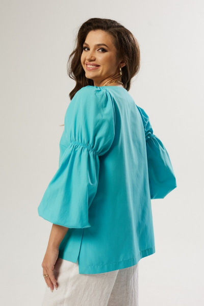 Летняя бирюзовая блуза свободного силуэта из хлопка MALI 623-030 бирюза - фото 8