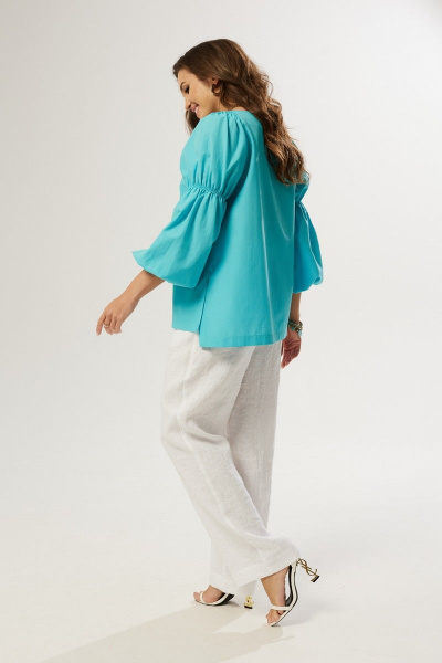 Летняя бирюзовая блуза свободного силуэта из хлопка MALI 623-030 бирюза - фото 12