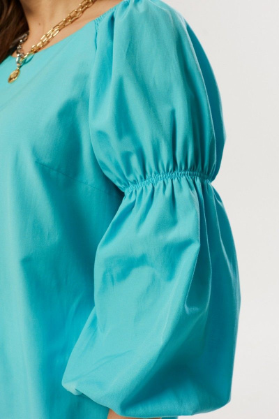 Летняя бирюзовая блуза свободного силуэта из хлопка MALI 623-030 бирюза - фото 7