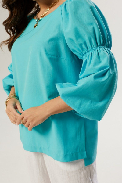Летняя бирюзовая блуза свободного силуэта из хлопка MALI 623-030 бирюза - фото 6