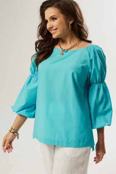 Летняя бирюзовая блуза свободного силуэта из хлопка MALI 623-030 бирюза - фото 1