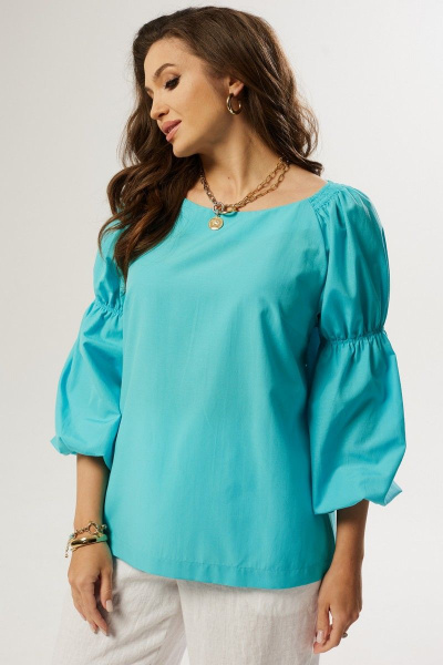 Летняя бирюзовая блуза свободного силуэта из хлопка MALI 623-030 бирюза - фото 5