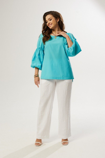 Летняя бирюзовая блуза свободного силуэта из хлопка MALI 623-030 бирюза - фото 11