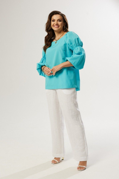 Летняя бирюзовая блуза свободного силуэта из хлопка MALI 623-030 бирюза - фото 10