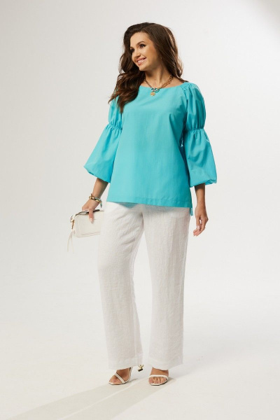 Летняя бирюзовая блуза свободного силуэта из хлопка MALI 623-030 бирюза - фото 9