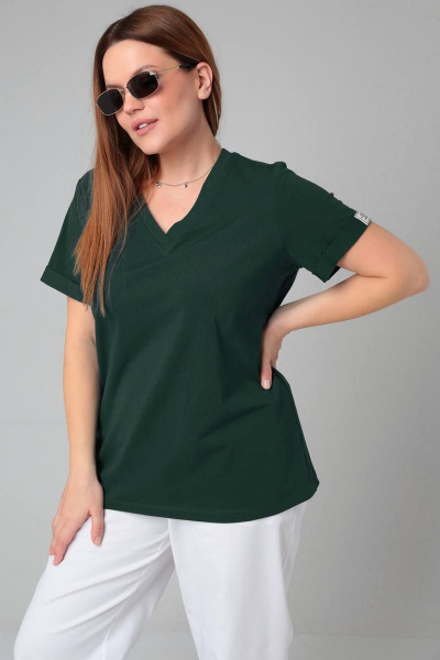 Классическая трикотажная футболка с V-образным вырезом и манжетами Bliss 856 нефть - фото 2