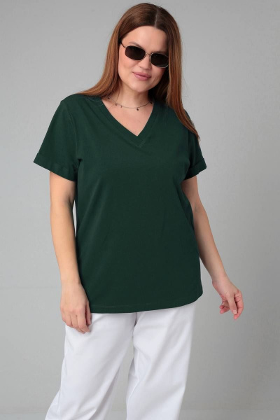 Классическая трикотажная футболка с V-образным вырезом и манжетами Bliss 856 нефть - фото 1