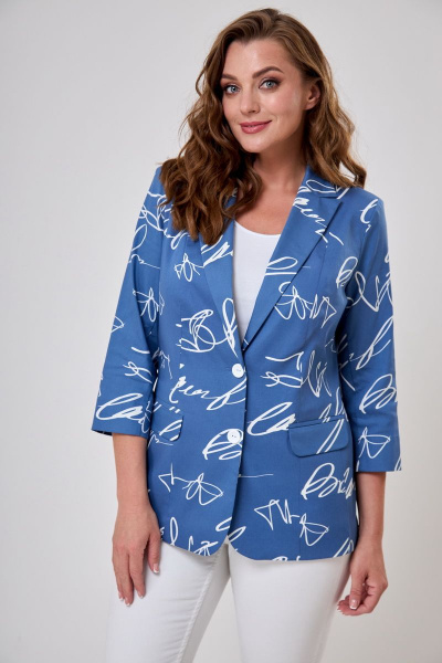 Длинный летний жакет из хлопка с вытачками для делового образа БелЭльСтиль 203-1 13 22 голубой-дизайн - фото 4