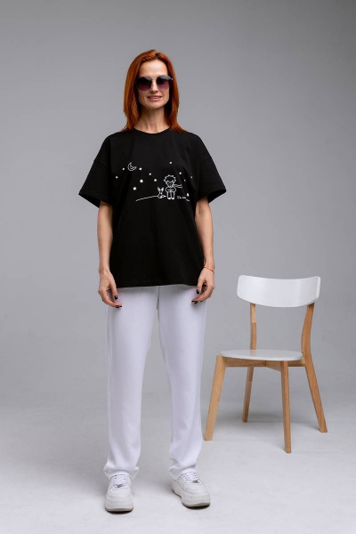 Майка оверсайз с коротким рукавом из хлопка и трикотажа Romgil 240ЛХАМ черный - фото 5