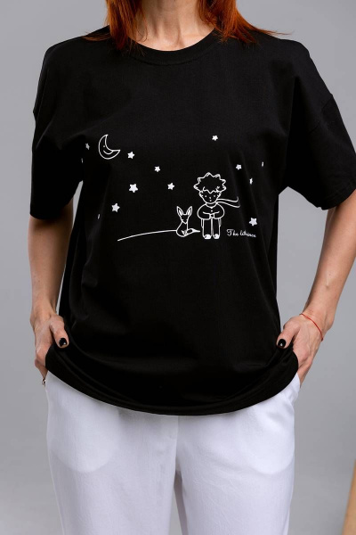 Майка оверсайз с коротким рукавом из хлопка и трикотажа Romgil 240ЛХАМ черный - фото 4