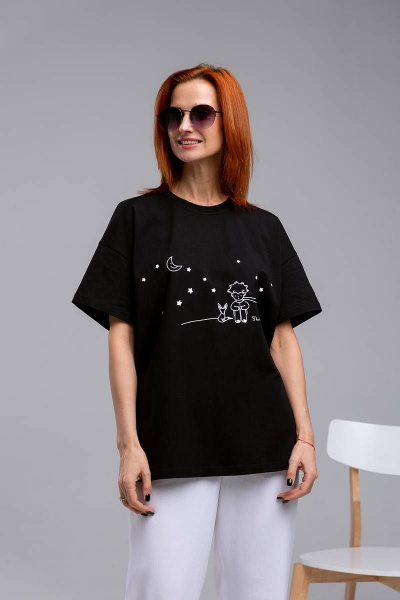 Майка оверсайз с коротким рукавом из хлопка и трикотажа Romgil 240ЛХАМ черный - фото 1