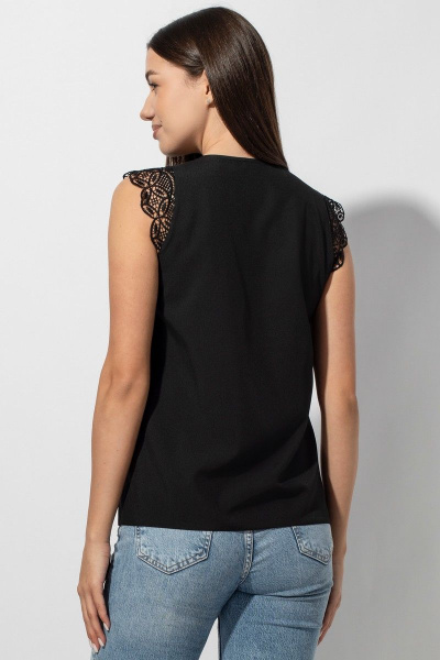Блуза из вискозы и кружева полуприлегающая с отделкой VIZAVI 681 черный - фото 4