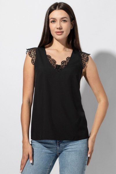 Блуза из вискозы и кружева полуприлегающая с отделкой VIZAVI 681 черный - фото 1