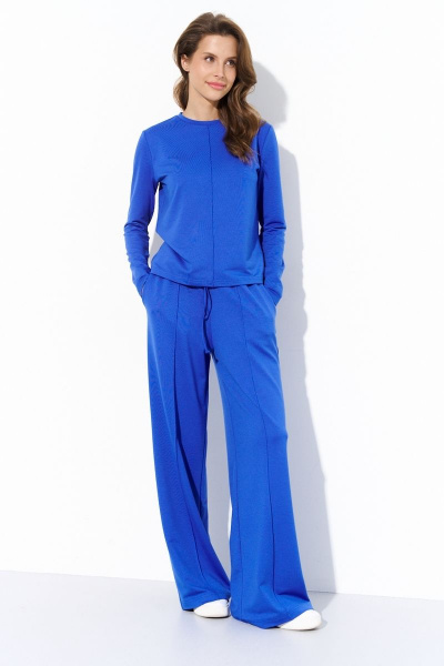 Джемпер и брюки из трикотажа с широкими штанами и классической моделью Luitui R4017 ярко-синий - фото 2
