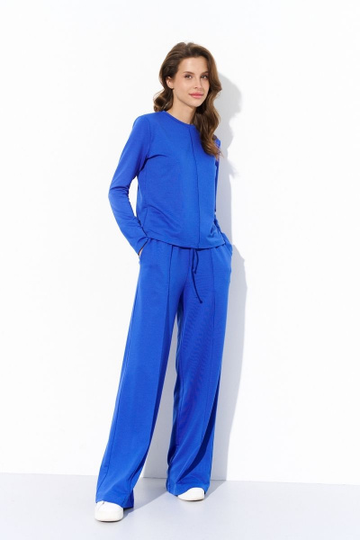 Джемпер и брюки из трикотажа с широкими штанами и классической моделью Luitui R4017 ярко-синий - фото 1