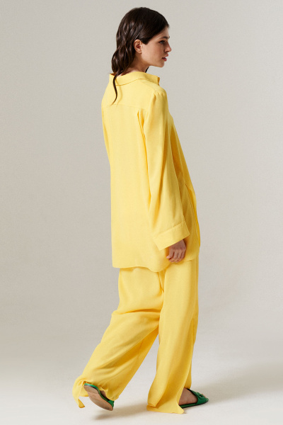 Брюки летние свободные из текстиля с высоким поясом Панда 149360w желтый - фото 3