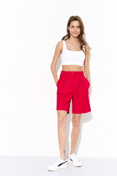 Летние красные шорты из ткани с наклонными карманами Luitui R2004 красный - фото 1