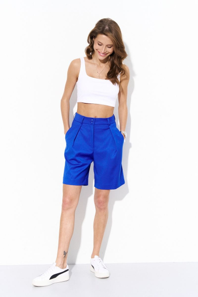 Летние синие шорты из ткани с наклонными карманами Luitui R2004 ярко-синий - фото 1