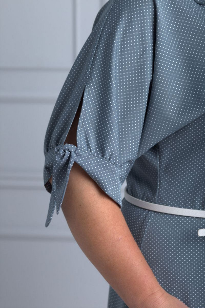 Легкое платье из шифона с поясом и регланом Anelli 670 зеленый+горох - фото 4