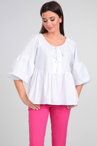 Блуза А-силуэта с сборками и декоративной отделкой LeNata 11320 белый - фото 2