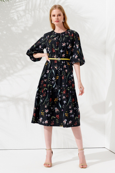 Черное летнее платье из хлопка с длинным рукавом Панда 83380w мультиколор - фото 1