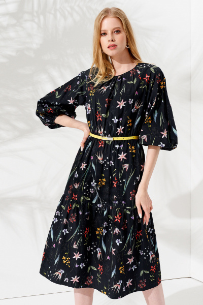 Черное летнее платье из хлопка с длинным рукавом Панда 83380w мультиколор - фото 2