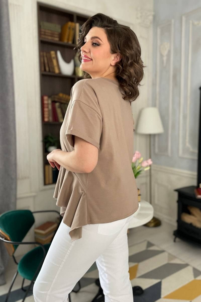 Джемпер с валаном и лодочной горловиной из трикотажа Rumoda 2122 капучино - фото 9