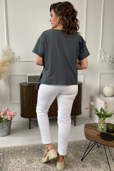 Джемпер в летнем стиле из трикотажа с валаном Rumoda 2122 графит - фото 8