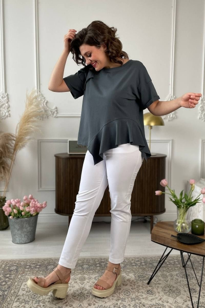 Джемпер в летнем стиле из трикотажа с валаном Rumoda 2122 графит - фото 5